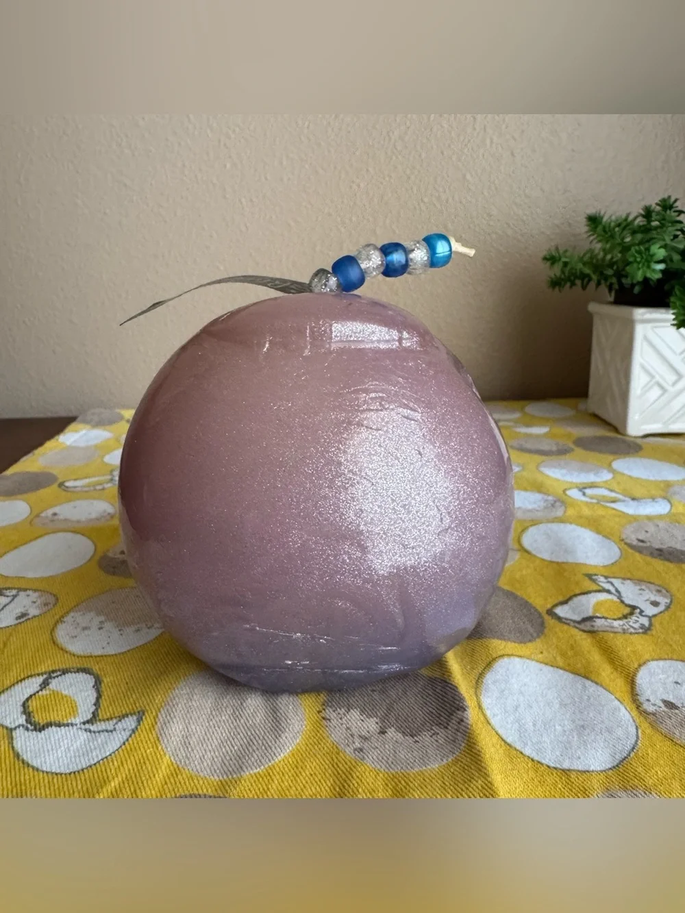 Northern Lights Candles Shimmers light purple glittery round candle